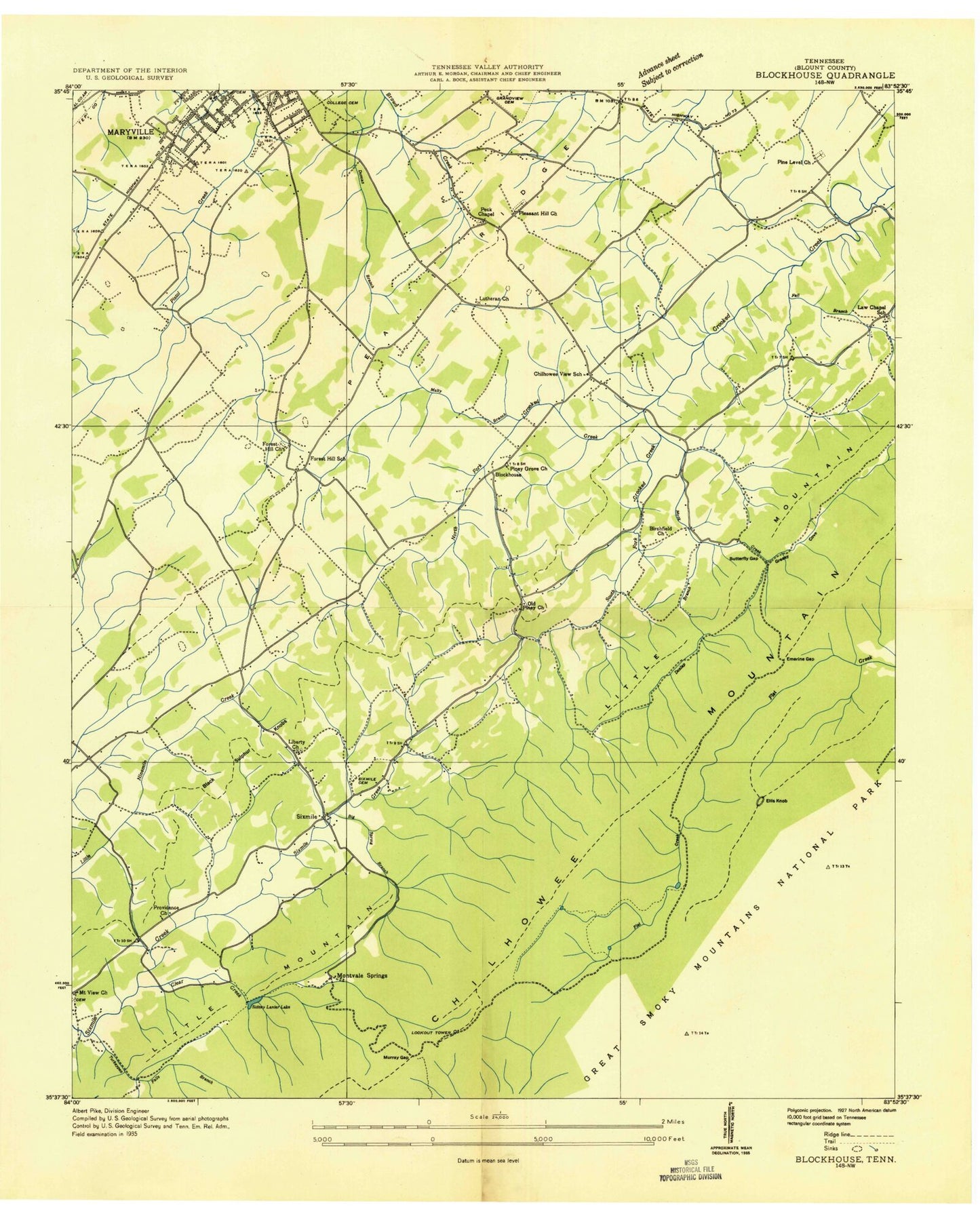 Classic USGS Blockhouse Tennessee 7.5'x7.5' Topo Map Image