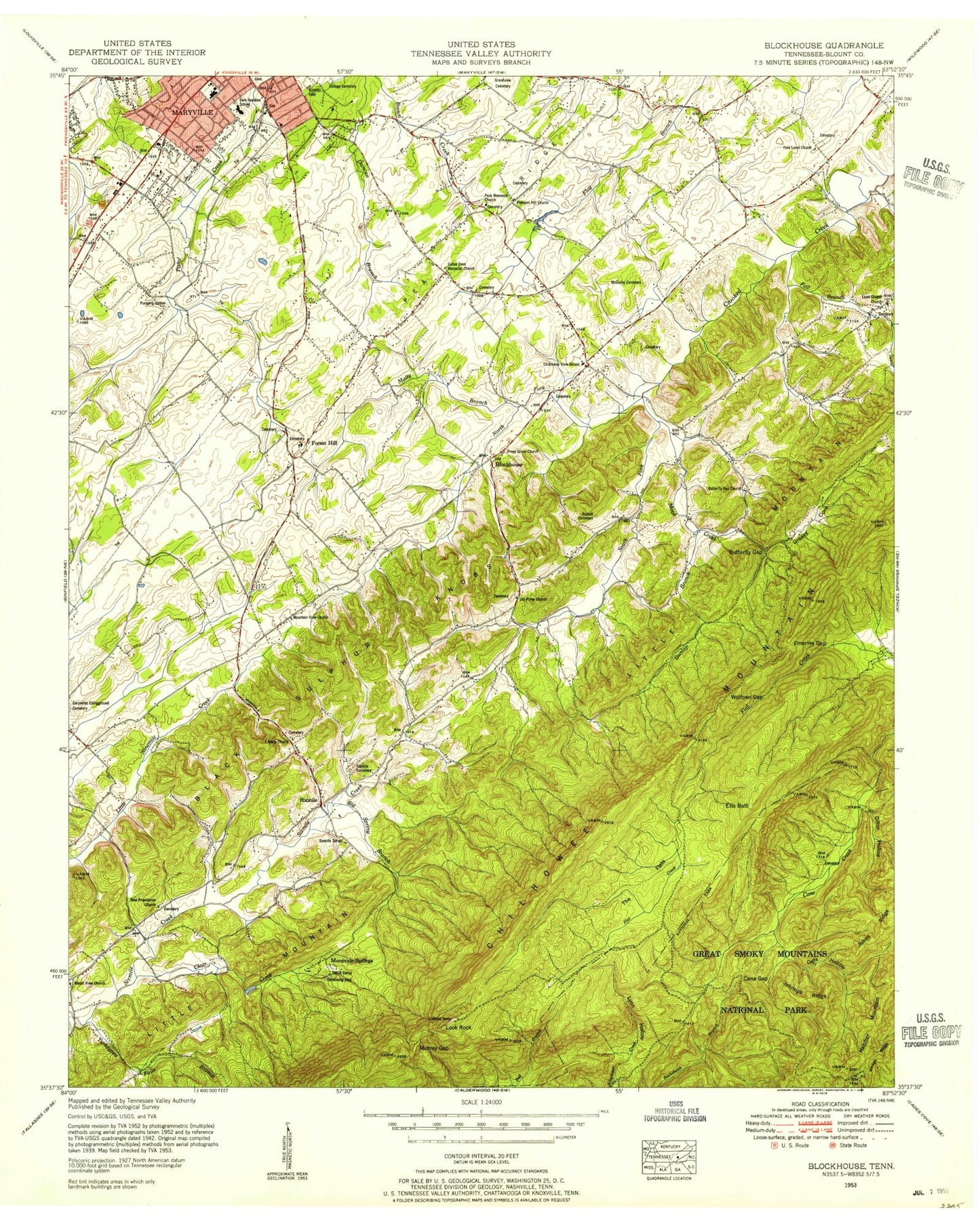 Classic USGS Blockhouse Tennessee 7.5'x7.5' Topo Map Image