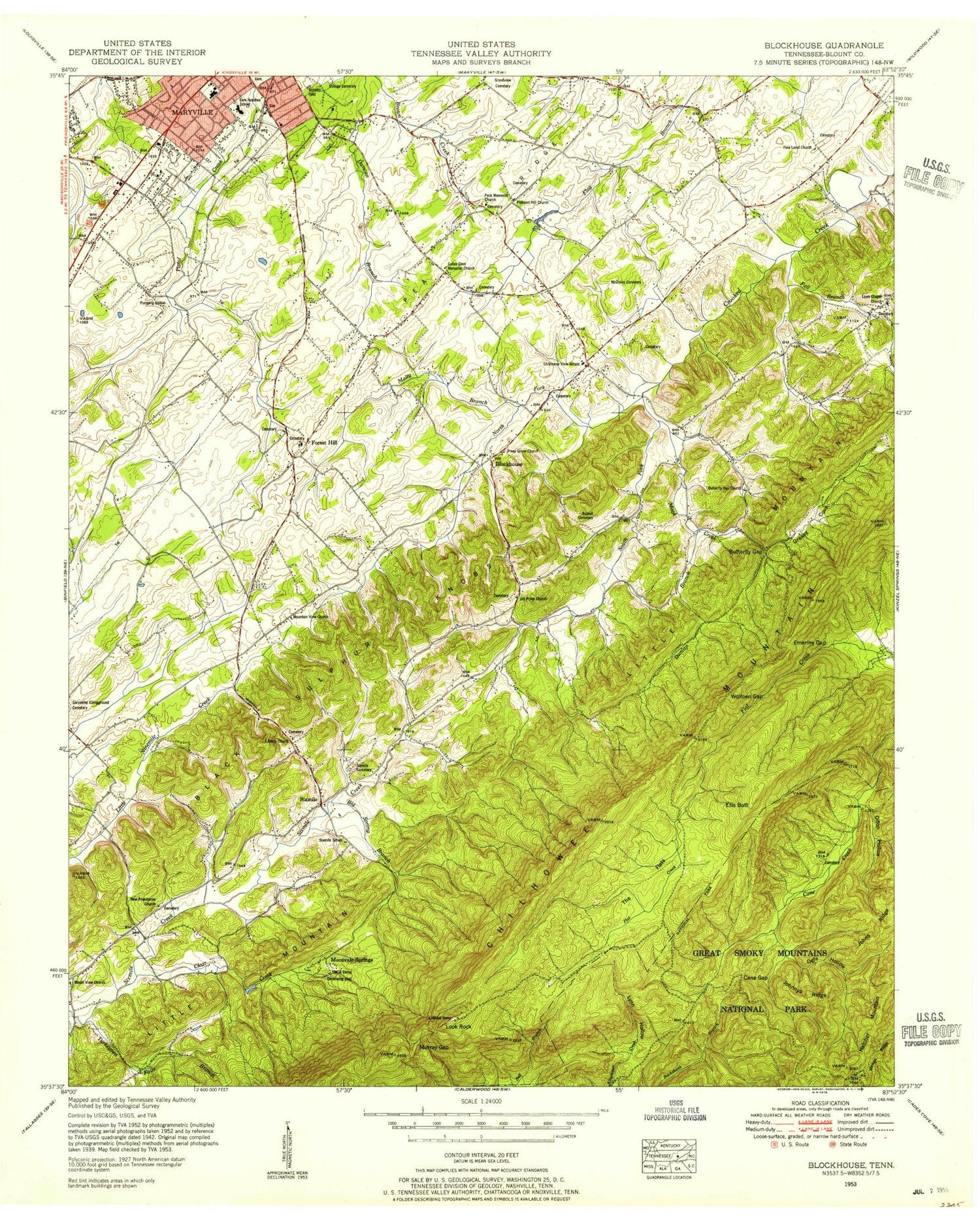 Classic USGS Blockhouse Tennessee 7.5'x7.5' Topo Map Image