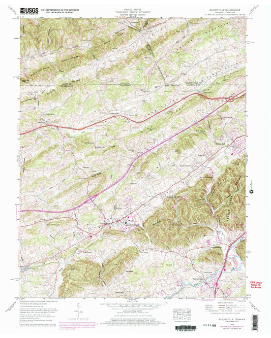 Classic USGS Blountville Tennessee 7.5'x7.5' Topo Map Image