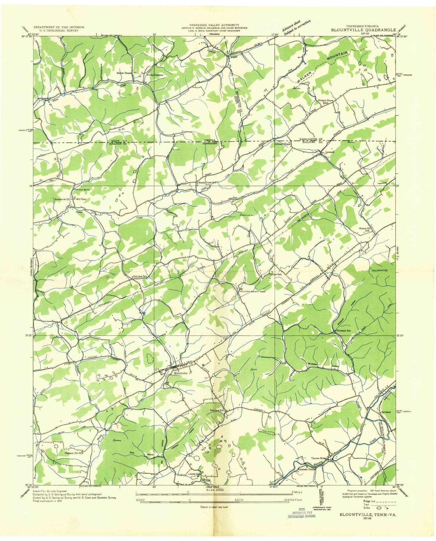 Classic USGS Blountville Tennessee 7.5'x7.5' Topo Map Image