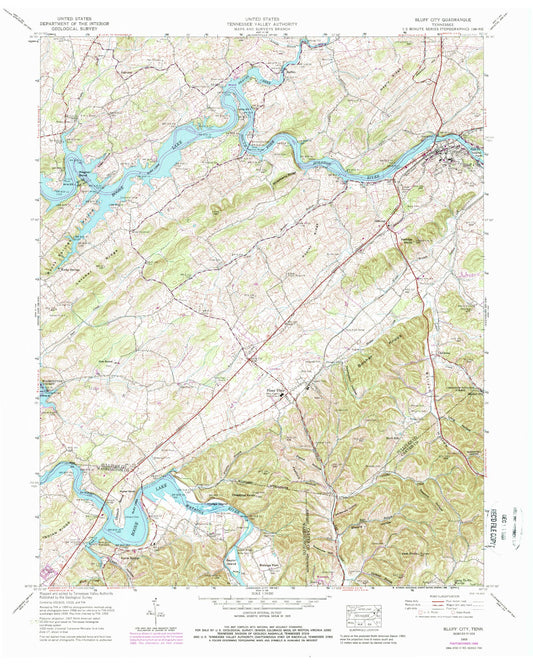 Classic USGS Bluff City Tennessee 7.5'x7.5' Topo Map Image