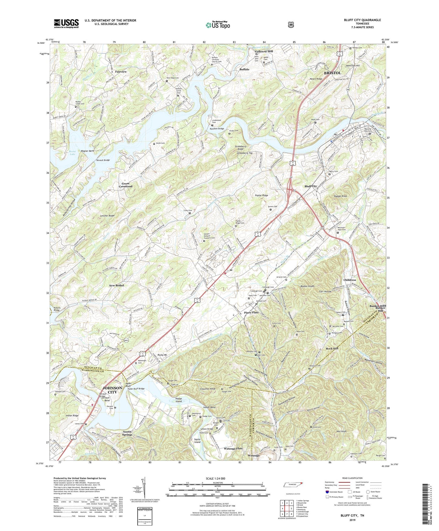 Bluff City Tennessee US Topo Map Image