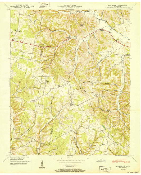 Classic USGS Bodenham Tennessee 7.5'x7.5' Topo Map Image
