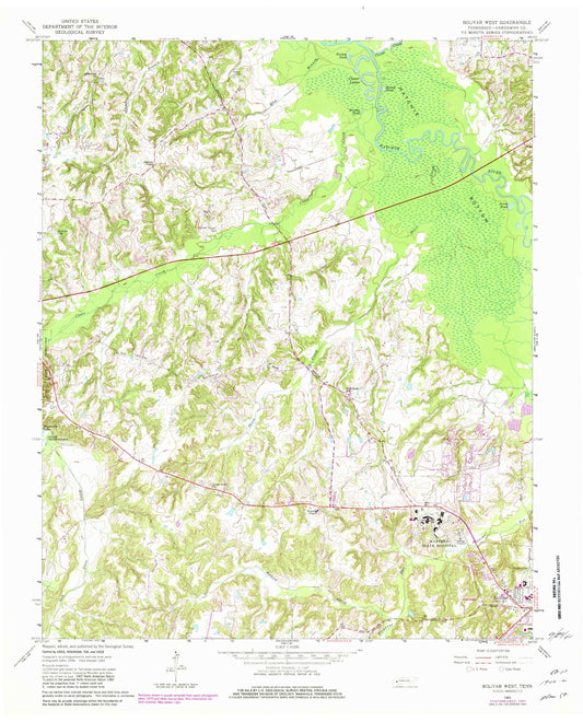 Classic USGS Bolivar West Tennessee 7.5'x7.5' Topo Map Image