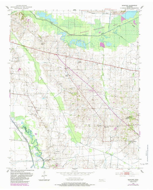 Classic USGS Bonicord Tennessee 7.5'x7.5' Topo Map Image