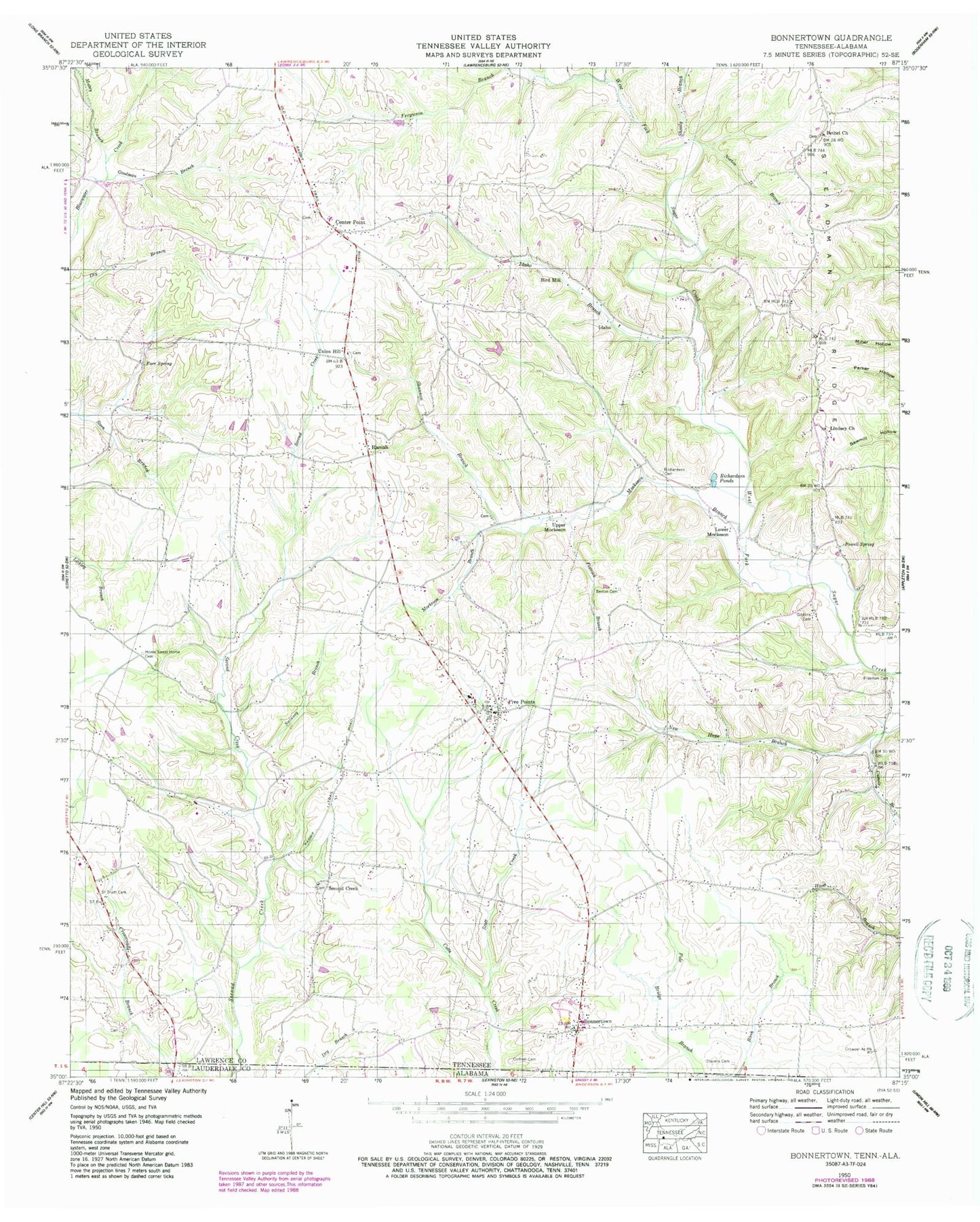 Classic USGS Bonnertown Tennessee 7.5'x7.5' Topo Map Image