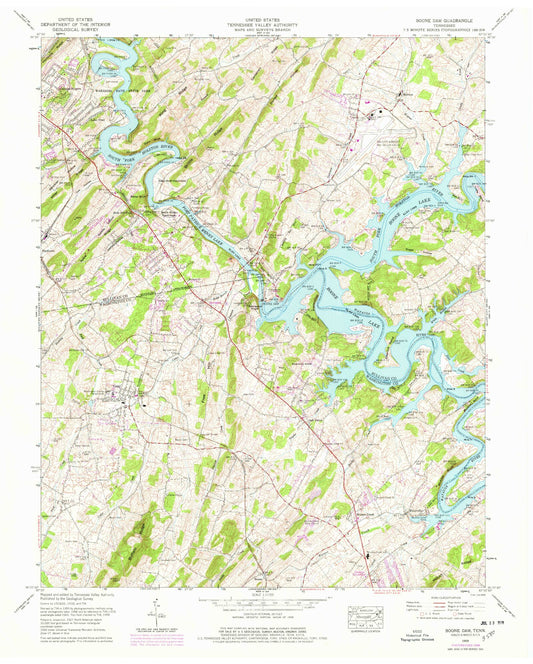 Classic USGS Boone Dam Tennessee 7.5'x7.5' Topo Map Image