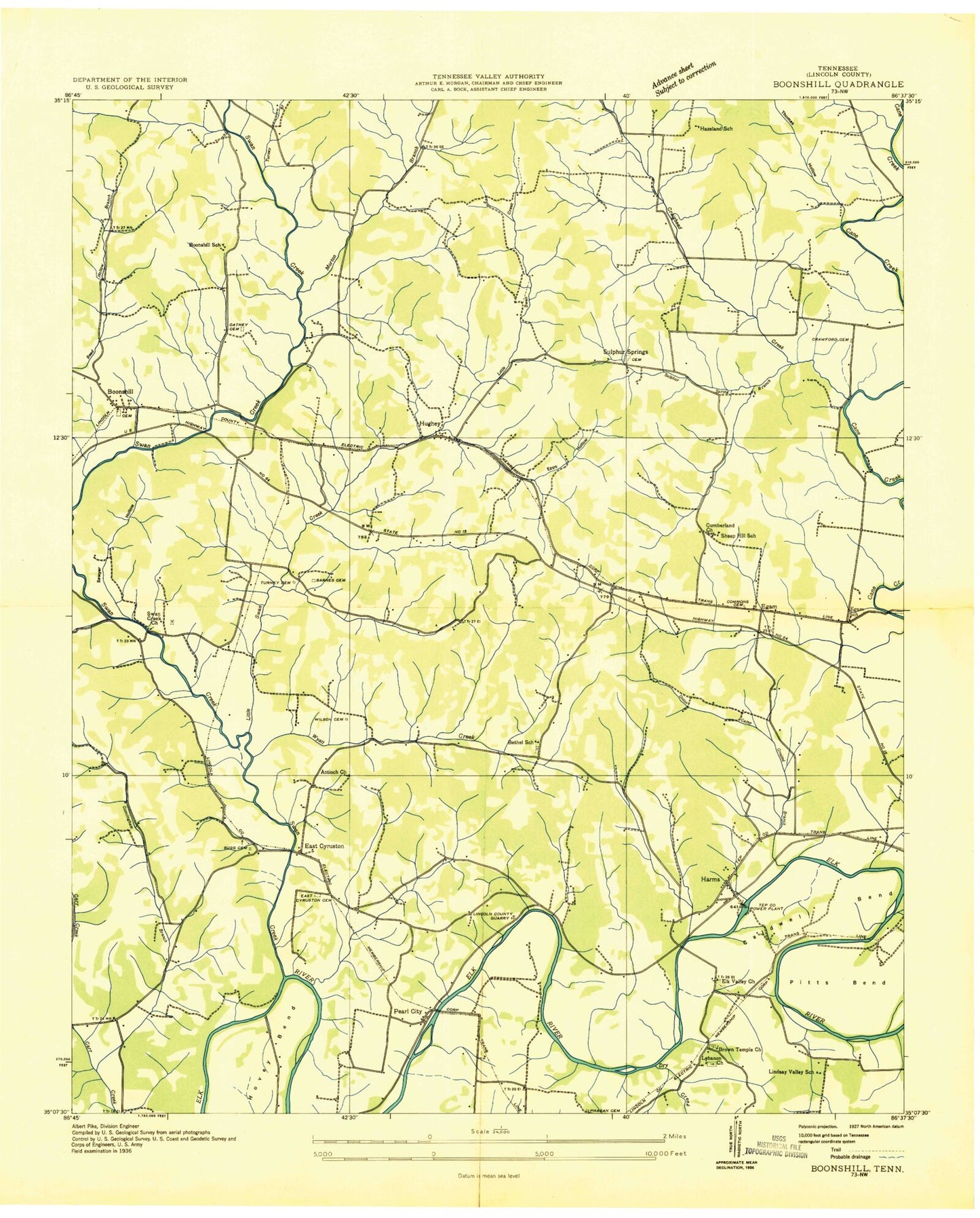 Classic USGS Boonshill Tennessee 7.5'x7.5' Topo Map Image