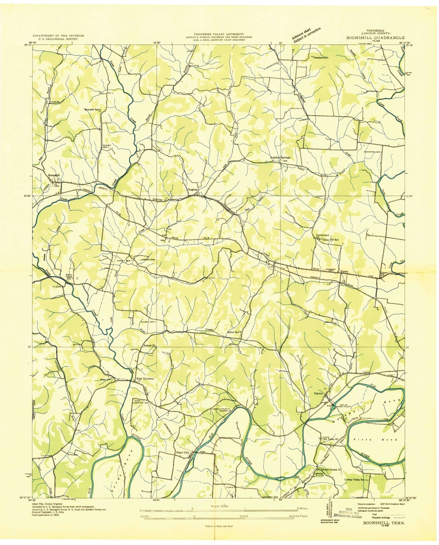 Classic USGS Boonshill Tennessee 7.5'x7.5' Topo Map Image