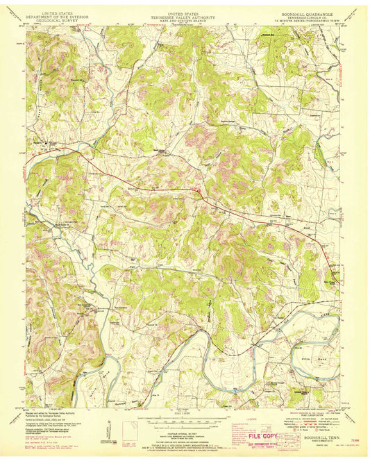 Classic USGS Boonshill Tennessee 7.5'x7.5' Topo Map Image