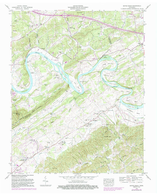 Classic USGS Boyds Creek Tennessee 7.5'x7.5' Topo Map Image
