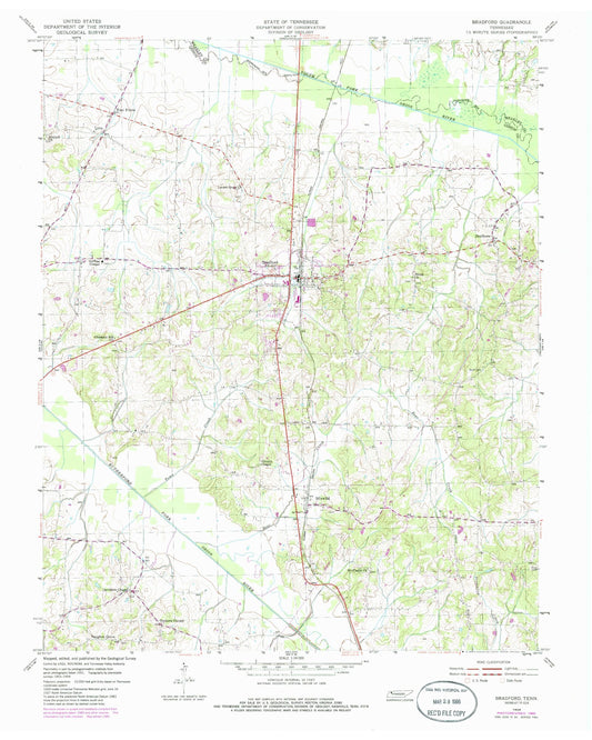 Classic USGS Bradford Tennessee 7.5'x7.5' Topo Map Image