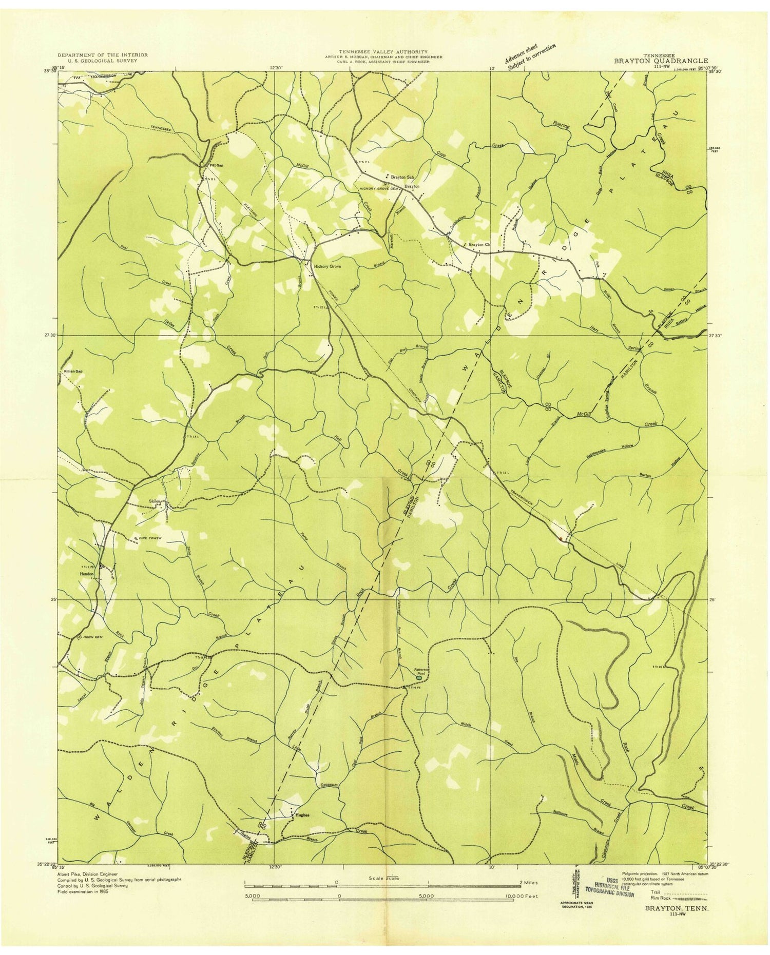 Classic USGS Brayton Tennessee 7.5'x7.5' Topo Map Image