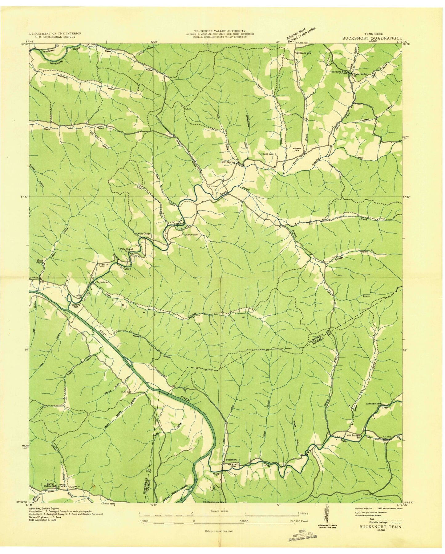 Classic USGS Bucksnort Tennessee 7.5'x7.5' Topo Map Image