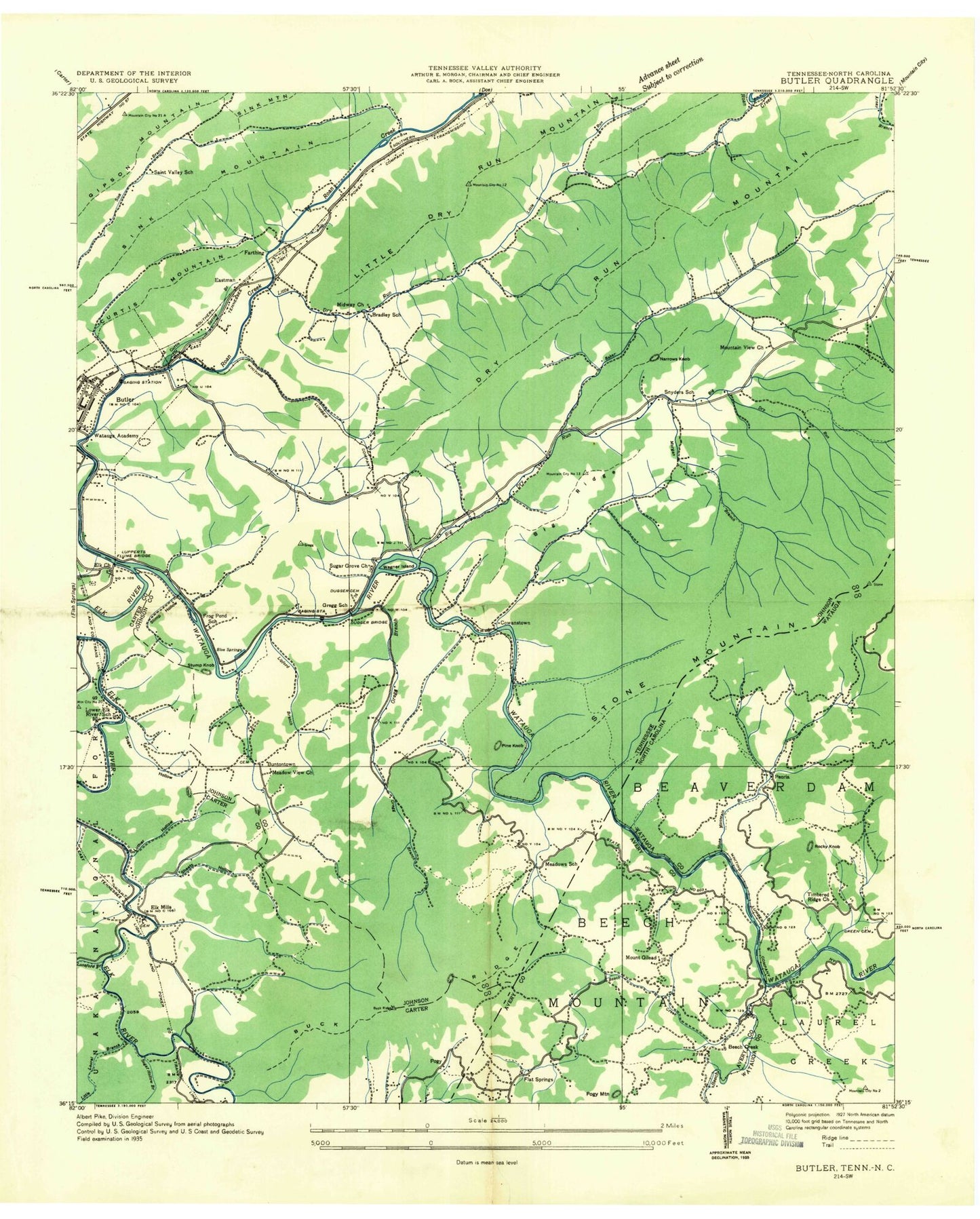 Classic USGS Elk Mills Tennessee 7.5'x7.5' Topo Map Image