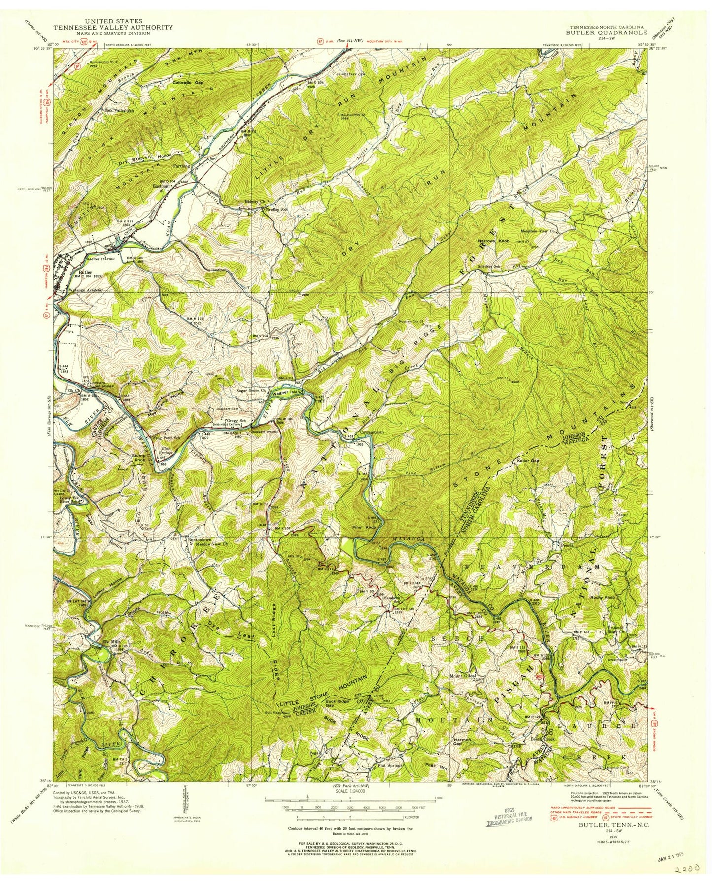 Classic USGS Elk Mills Tennessee 7.5'x7.5' Topo Map Image