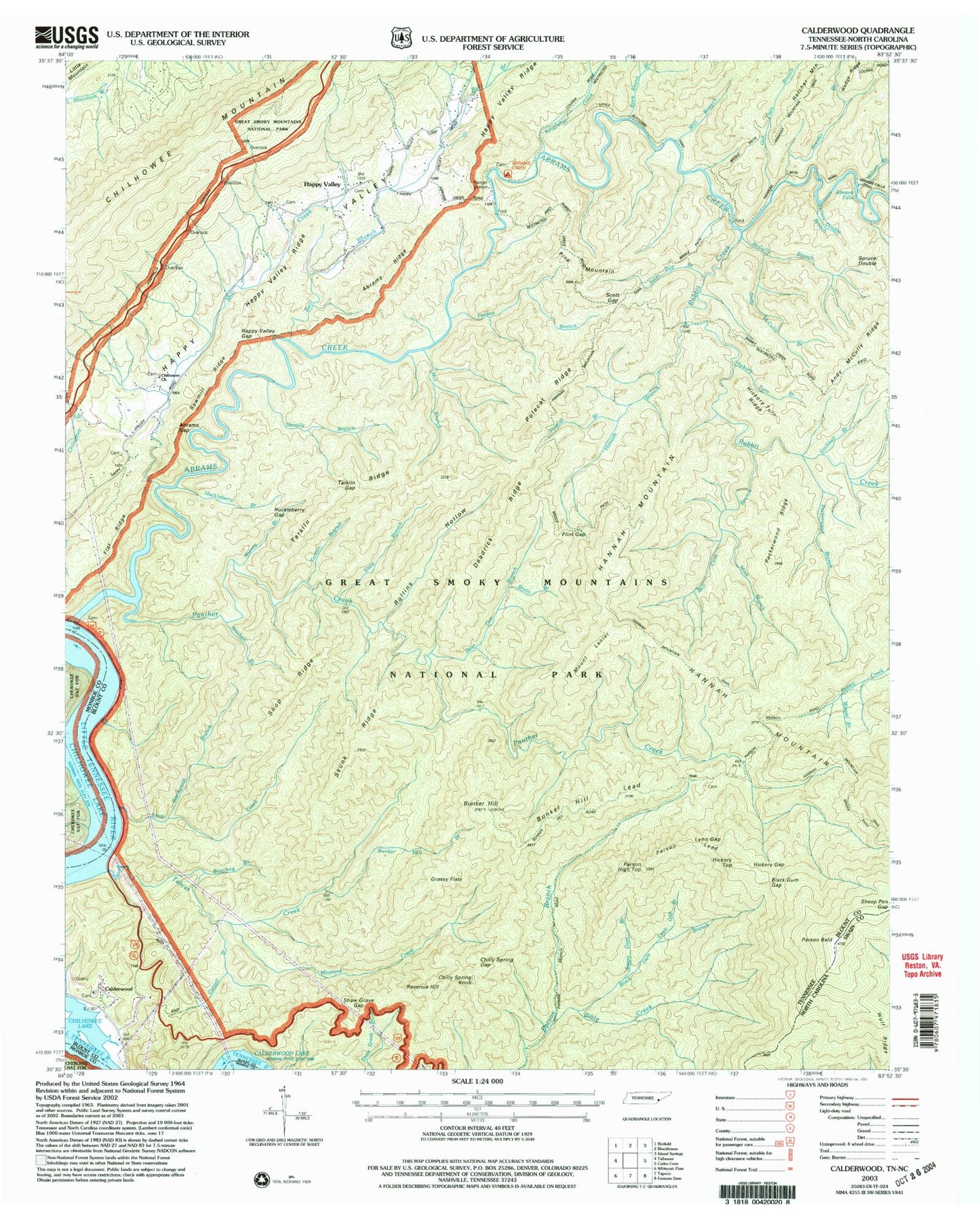 Classic USGS Calderwood Tennessee 7.5'x7.5' Topo Map Image