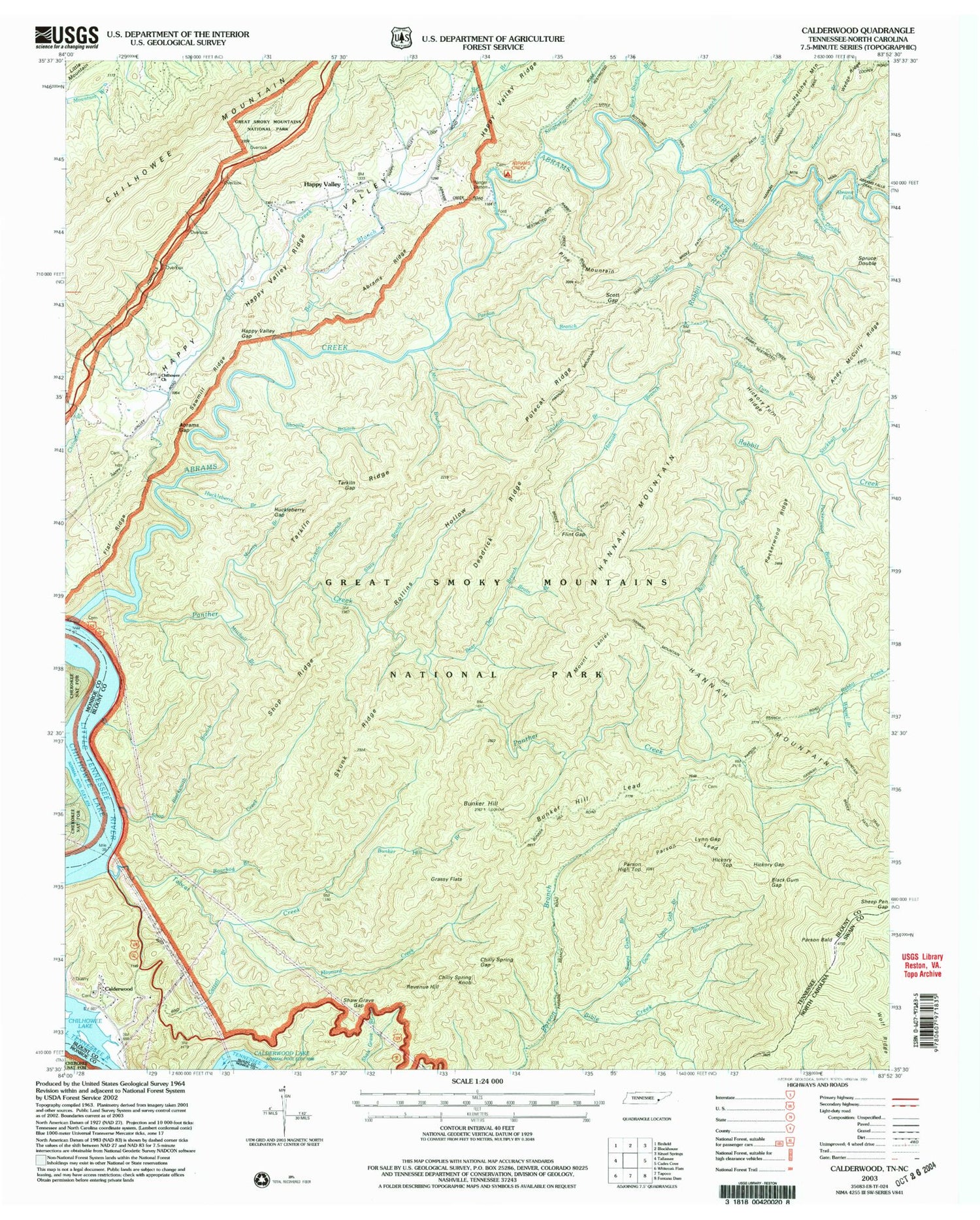 Classic USGS Calderwood Tennessee 7.5'x7.5' Topo Map Image