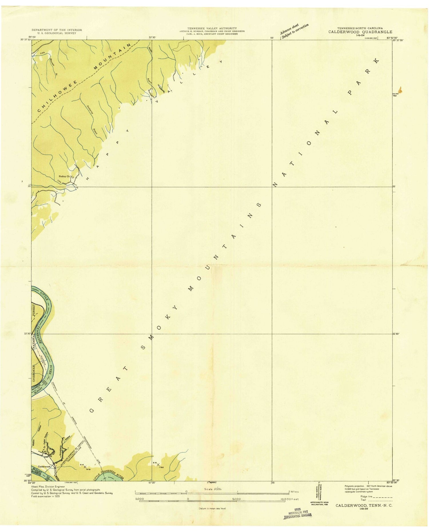 Classic USGS Calderwood Tennessee 7.5'x7.5' Topo Map Image