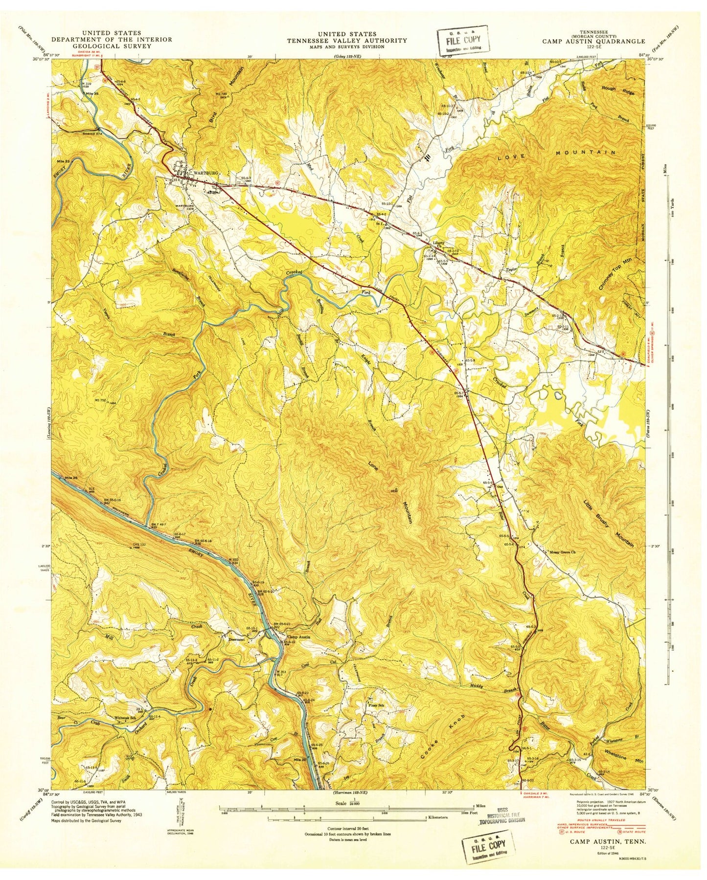 Classic USGS Camp Austin Tennessee 7.5'x7.5' Topo Map Image
