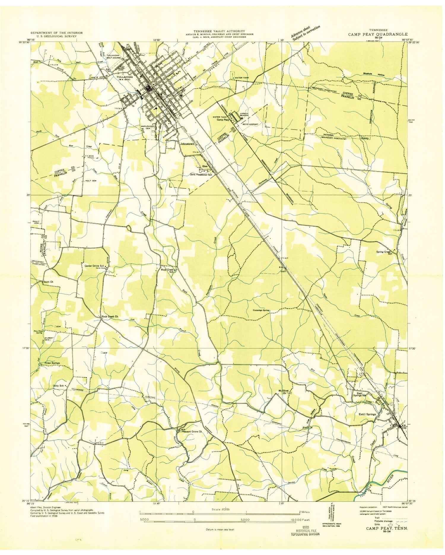 Classic USGS Tullahoma Tennessee 7.5'x7.5' Topo Map Image