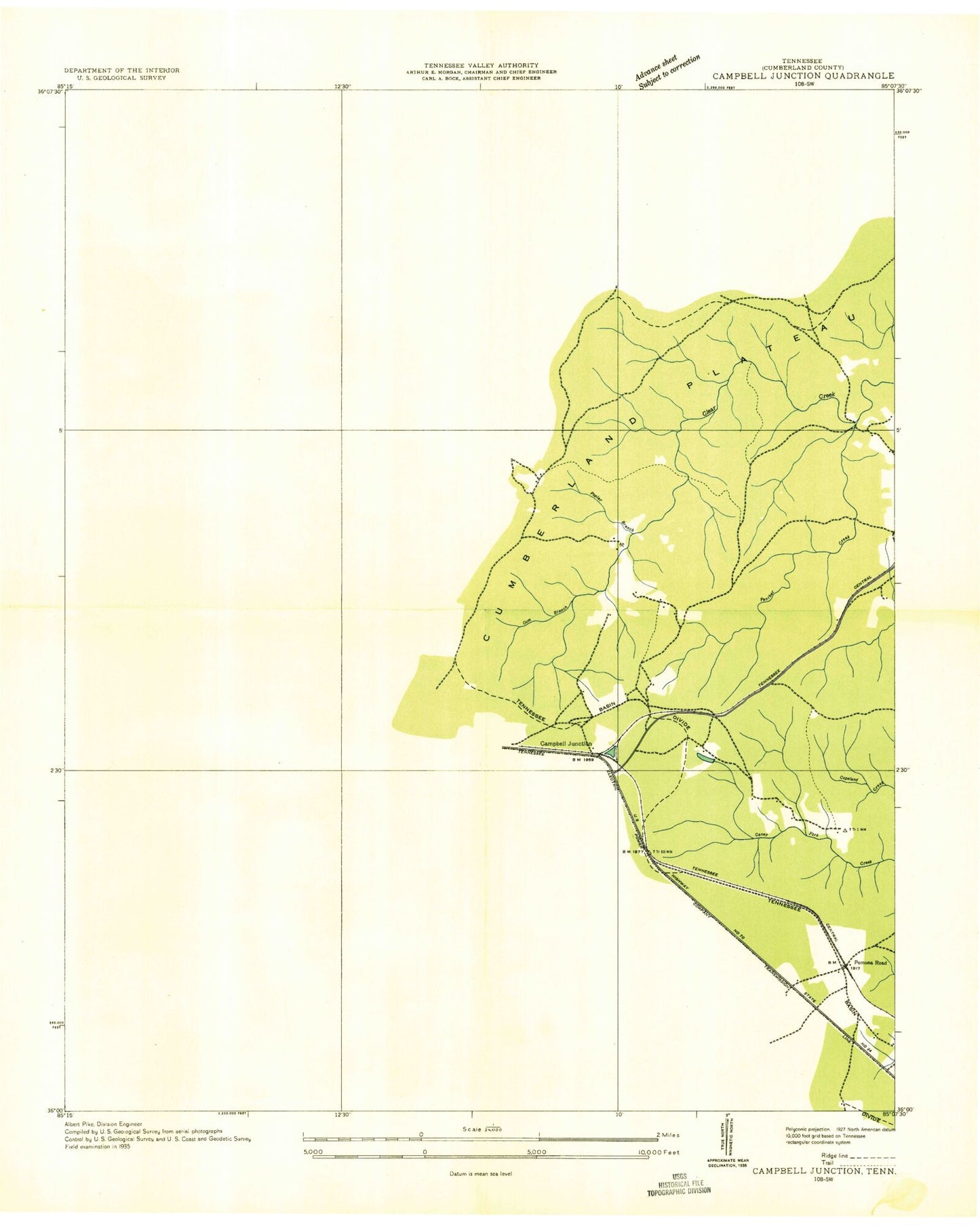 Classic USGS Campbell Junction Tennessee 7.5'x7.5' Topo Map Image