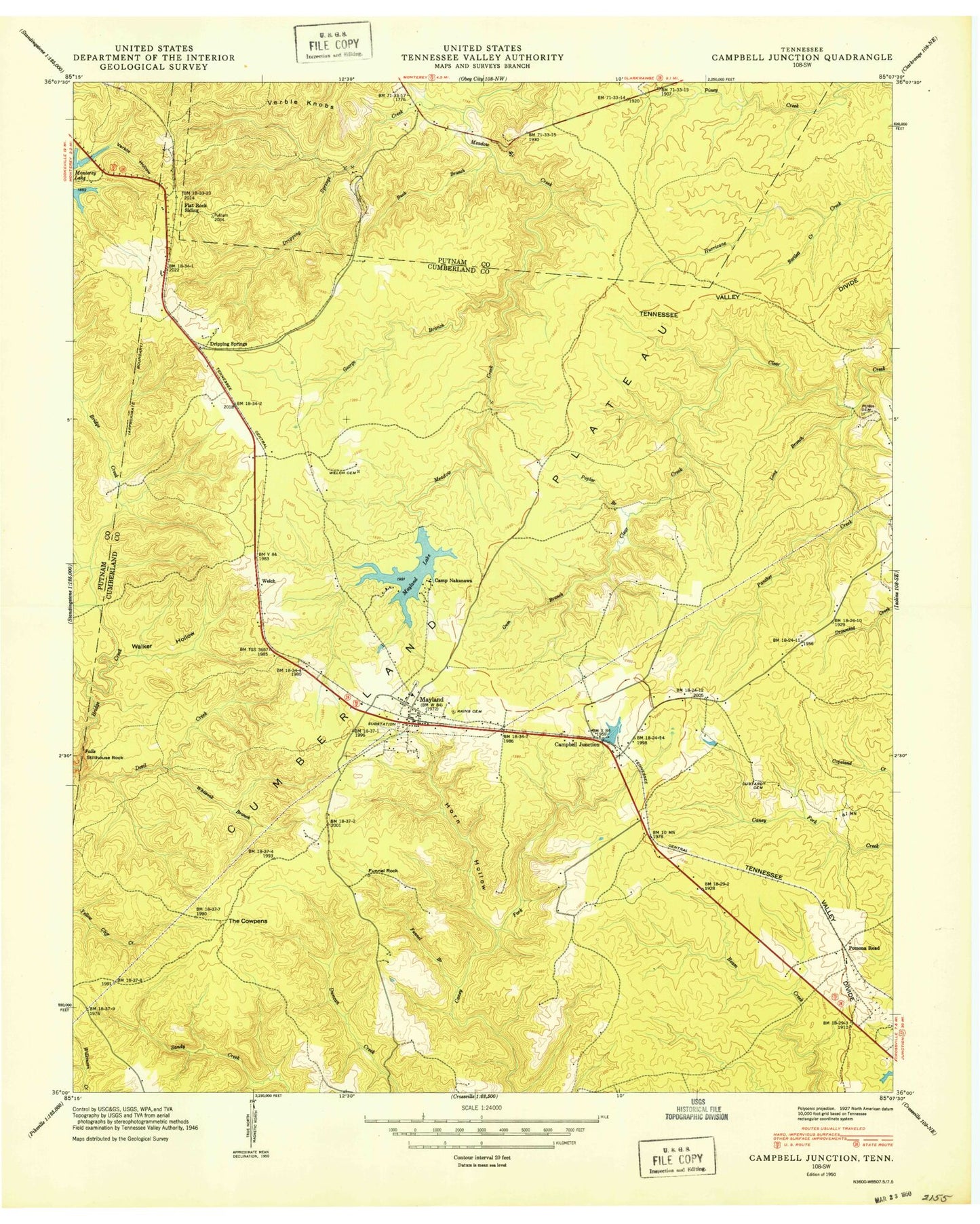 Classic USGS Campbell Junction Tennessee 7.5'x7.5' Topo Map Image