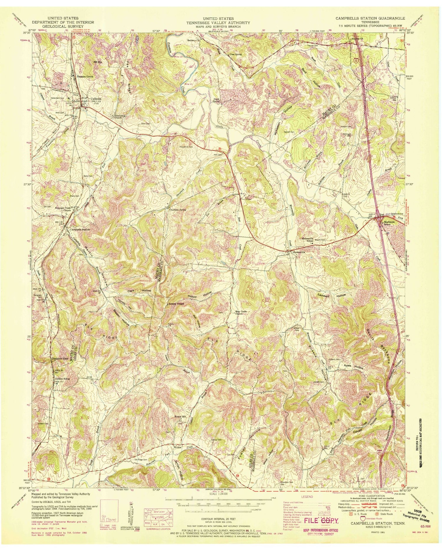 Classic USGS Campbells Station Tennessee 7.5'x7.5' Topo Map Image