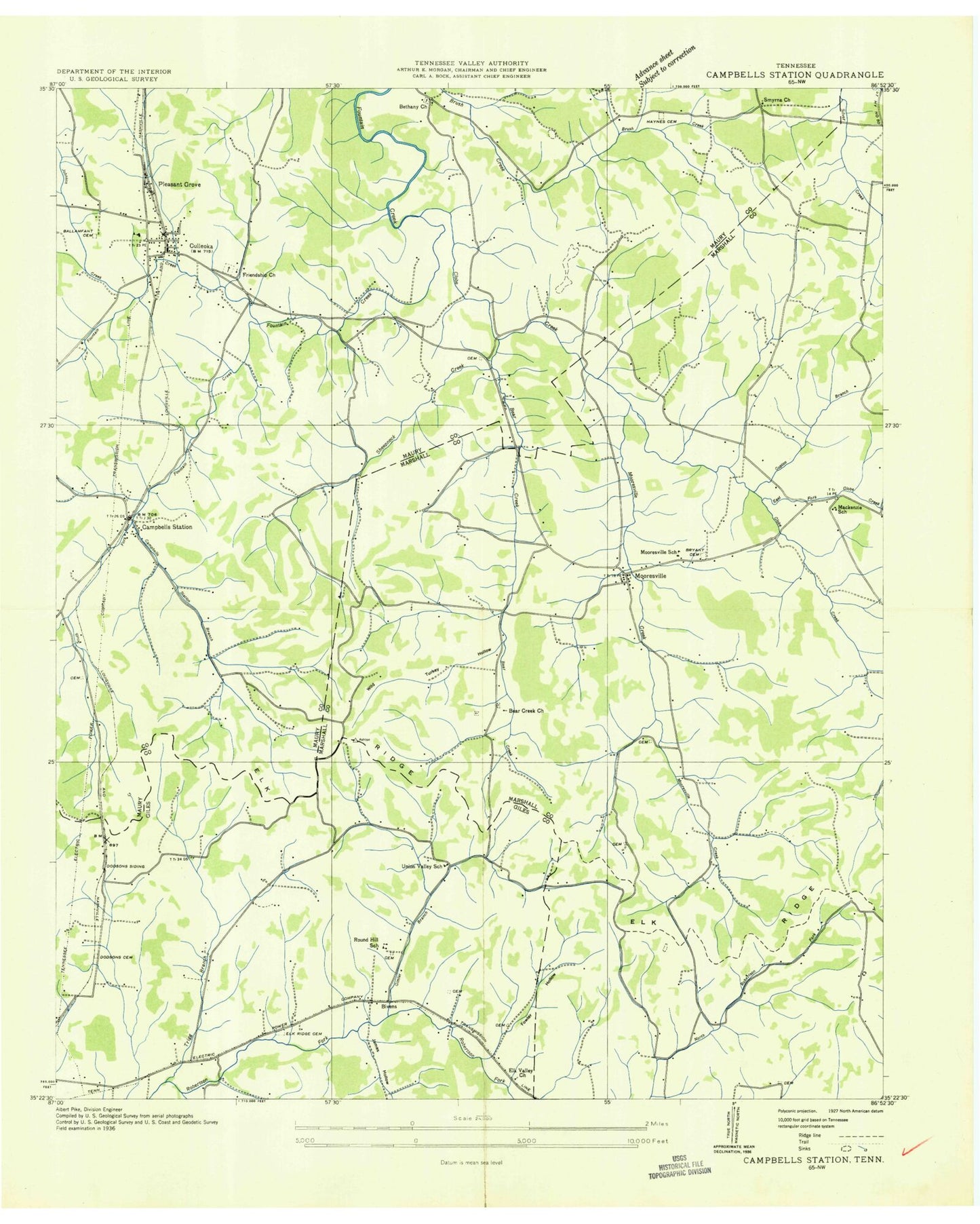 Classic USGS Campbells Station Tennessee 7.5'x7.5' Topo Map Image
