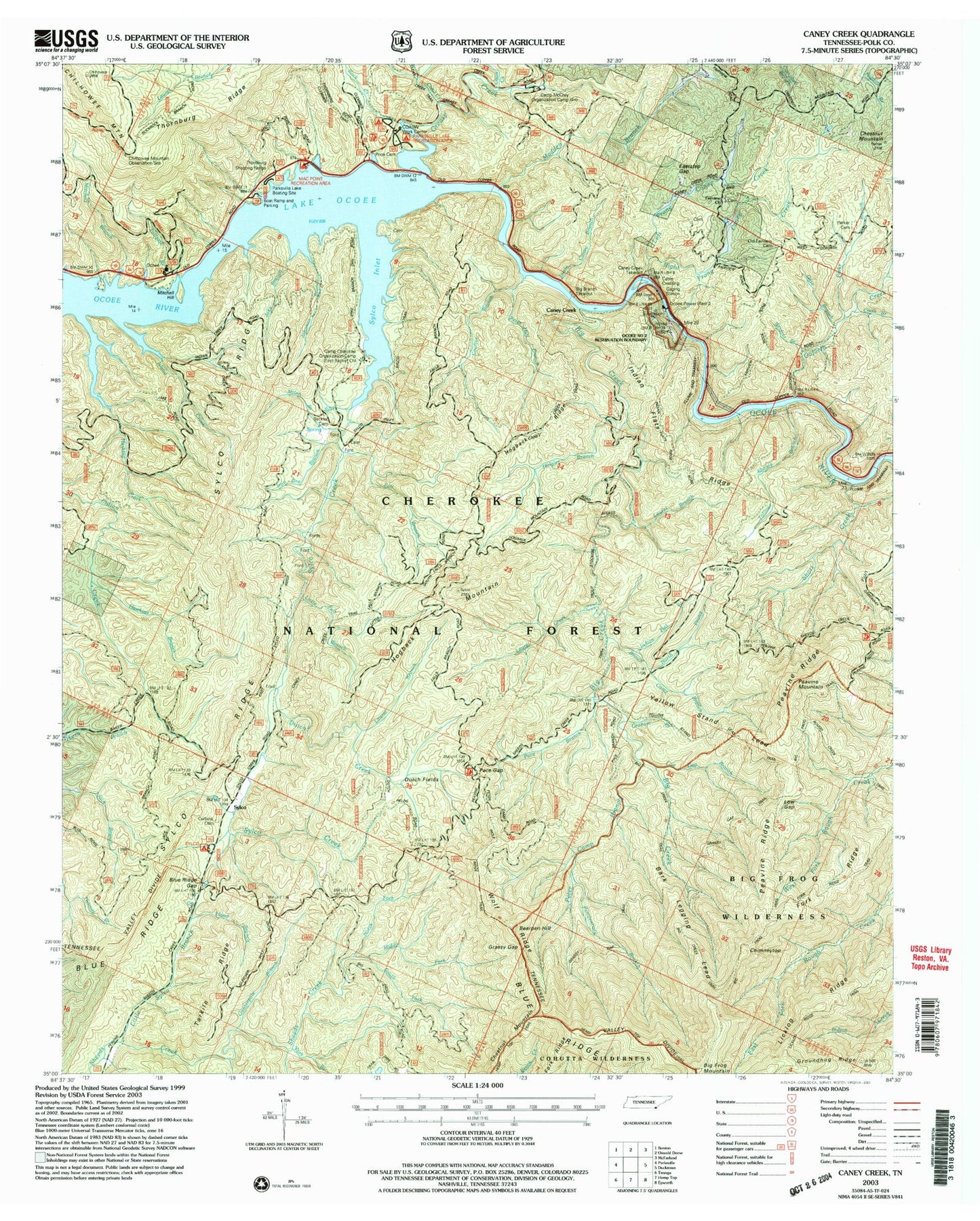 Classic USGS Caney Creek Tennessee 7.5'x7.5' Topo Map Image