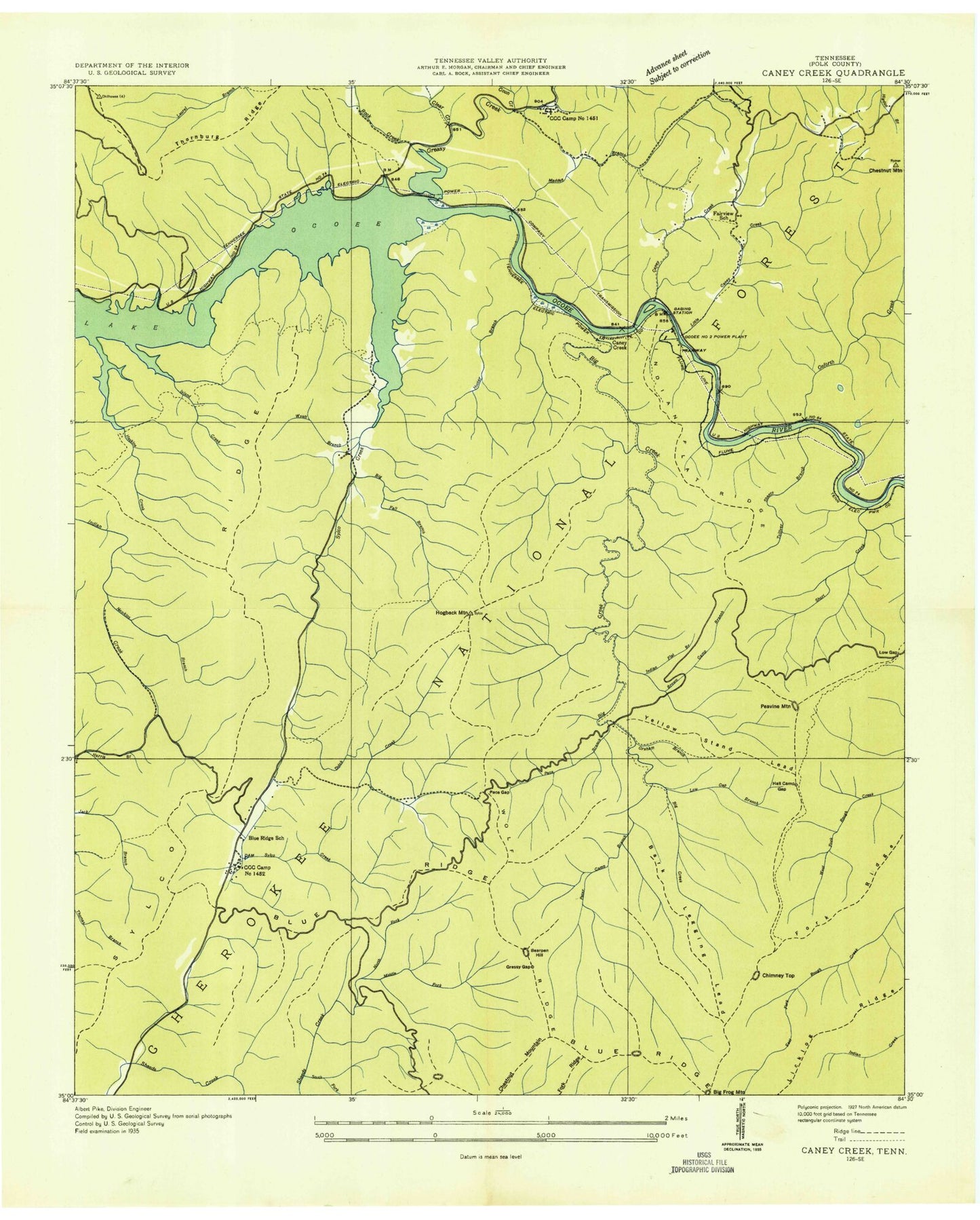 Classic USGS Caney Creek Tennessee 7.5'x7.5' Topo Map Image