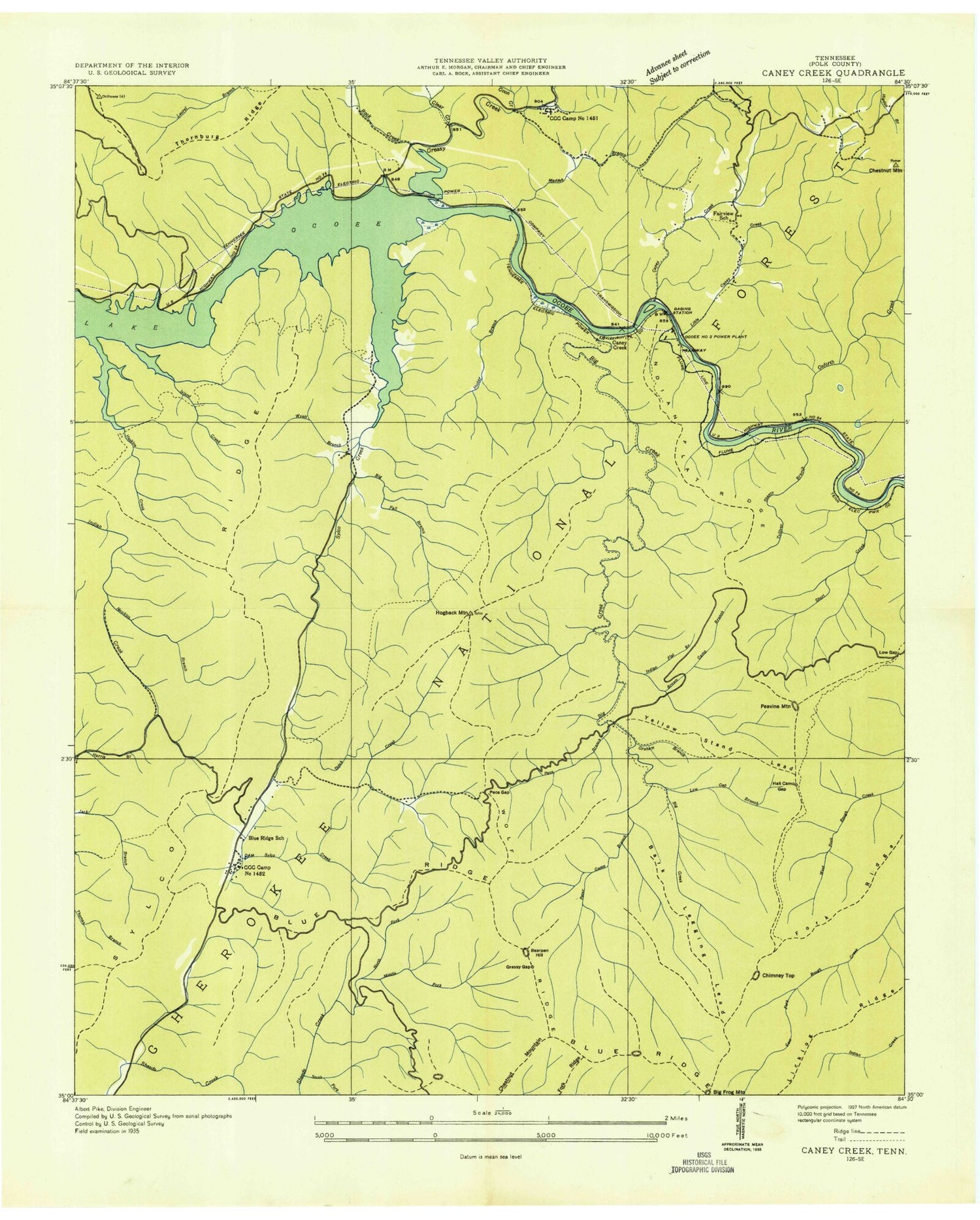 Classic USGS Caney Creek Tennessee 7.5'x7.5' Topo Map Image