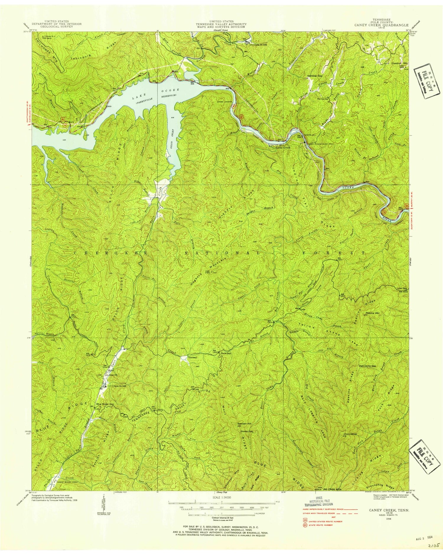 Classic USGS Caney Creek Tennessee 7.5'x7.5' Topo Map Image