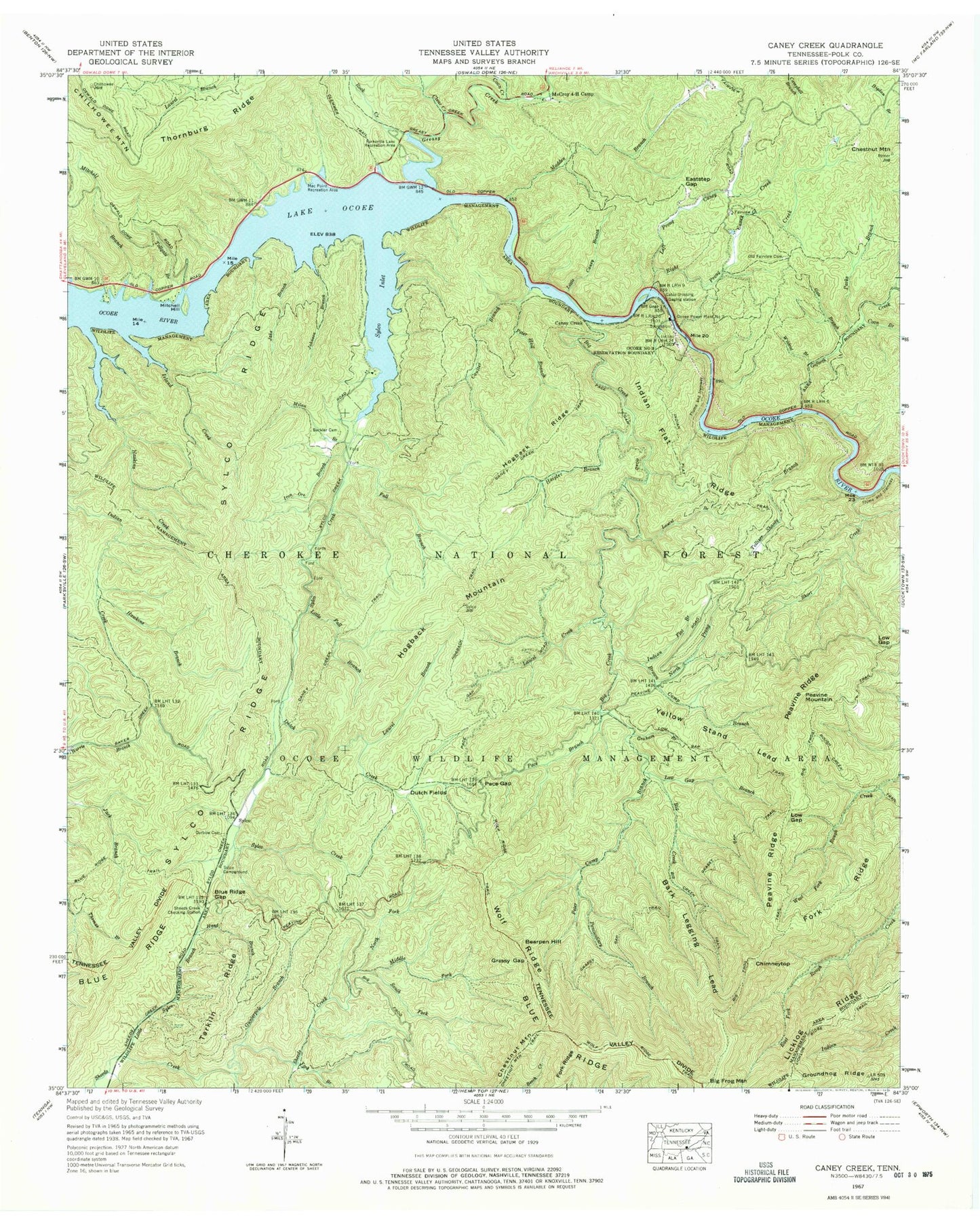 Classic USGS Caney Creek Tennessee 7.5'x7.5' Topo Map Image