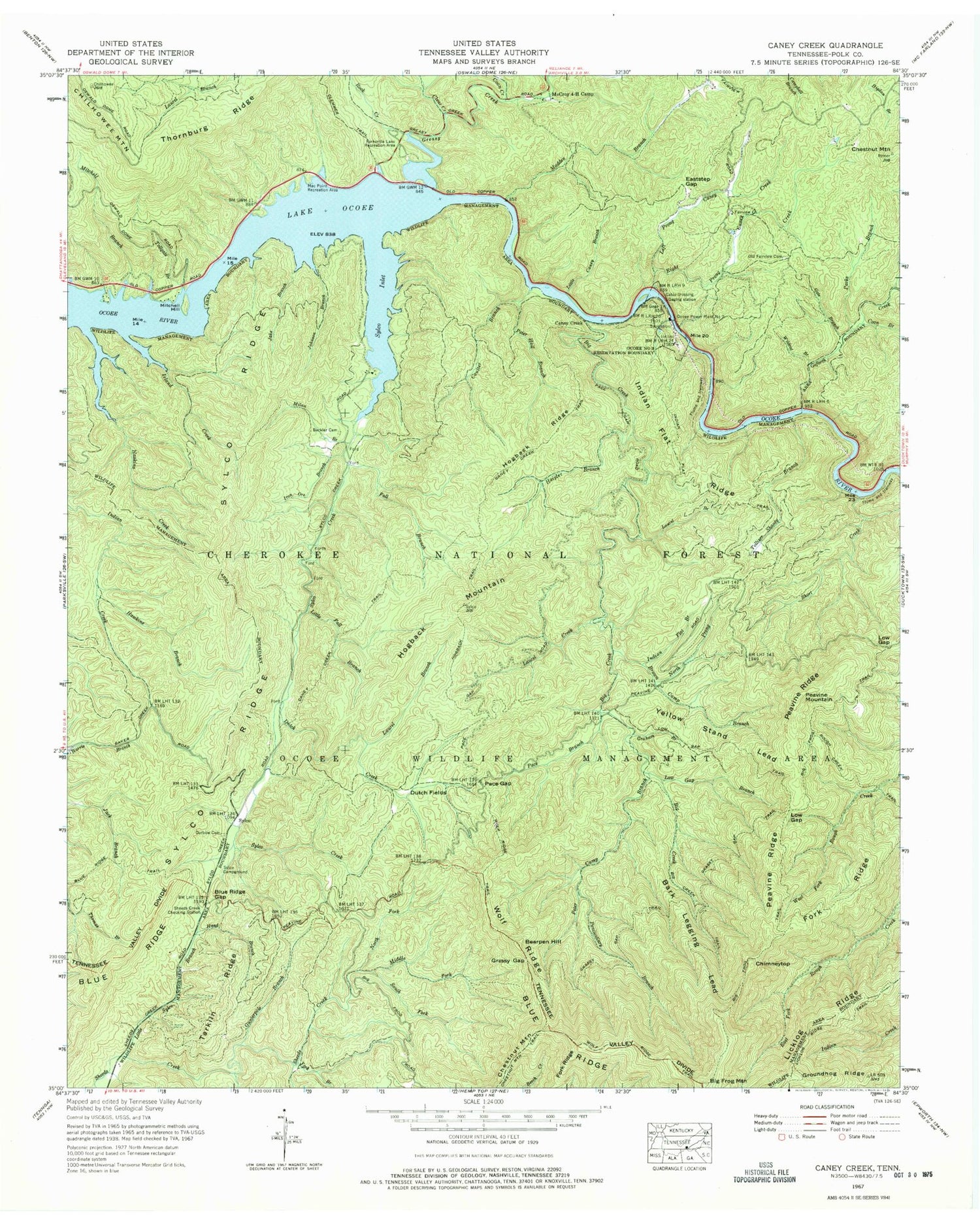 Classic USGS Caney Creek Tennessee 7.5'x7.5' Topo Map Image