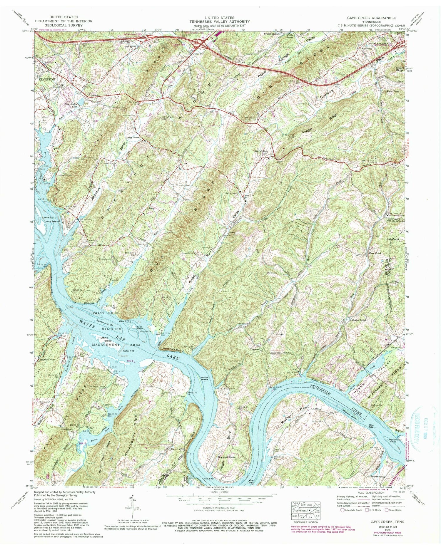 Classic USGS Cave Creek Tennessee 7.5'x7.5' Topo Map Image