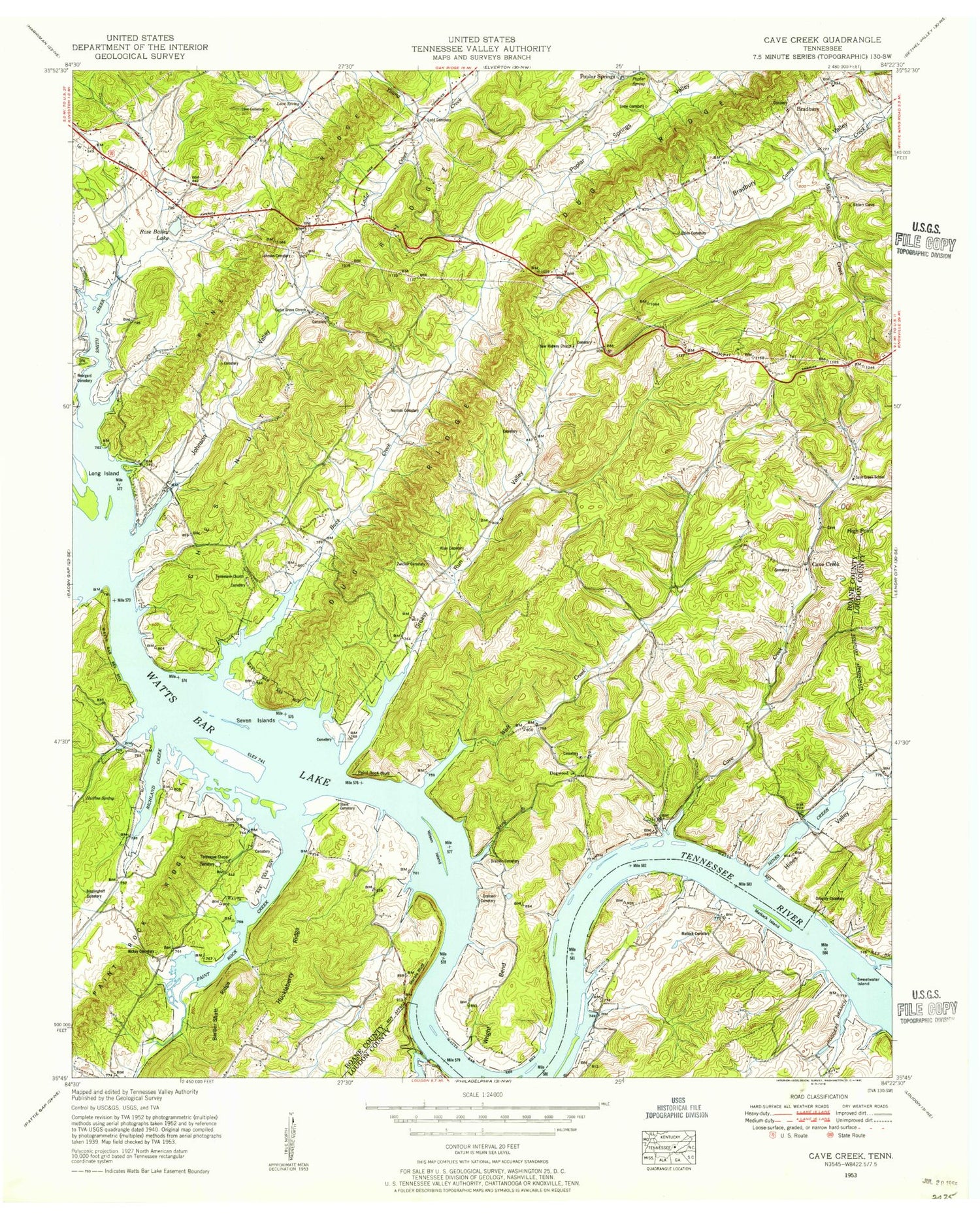 Classic USGS Cave Creek Tennessee 7.5'x7.5' Topo Map Image