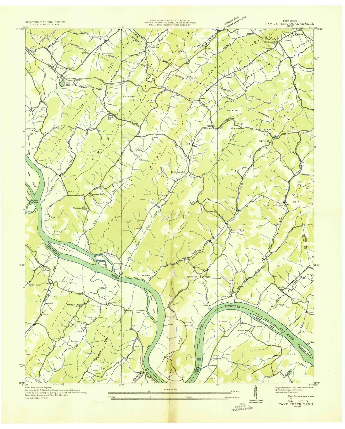 Classic USGS Cave Creek Tennessee 7.5'x7.5' Topo Map Image