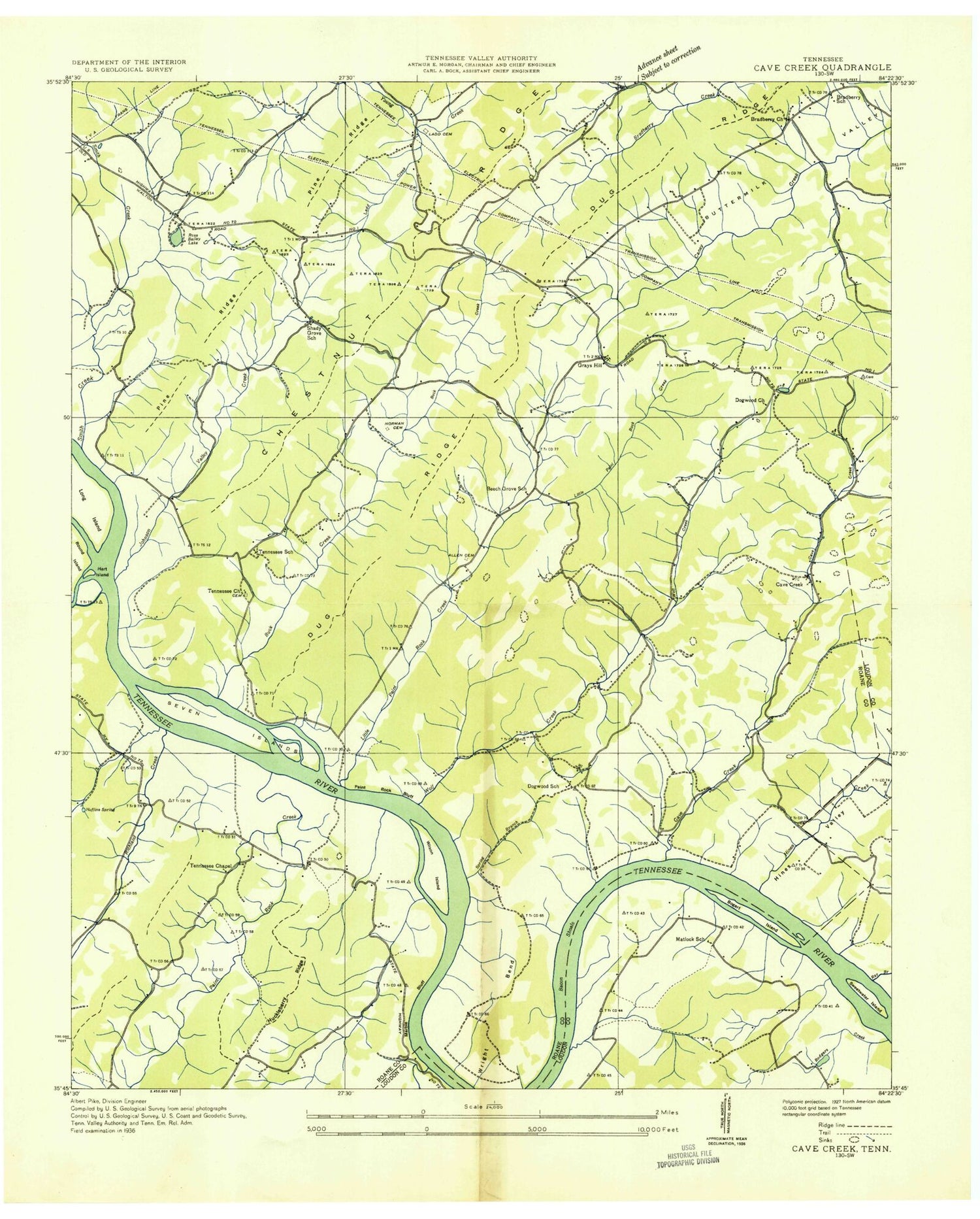 Classic USGS Cave Creek Tennessee 7.5'x7.5' Topo Map Image