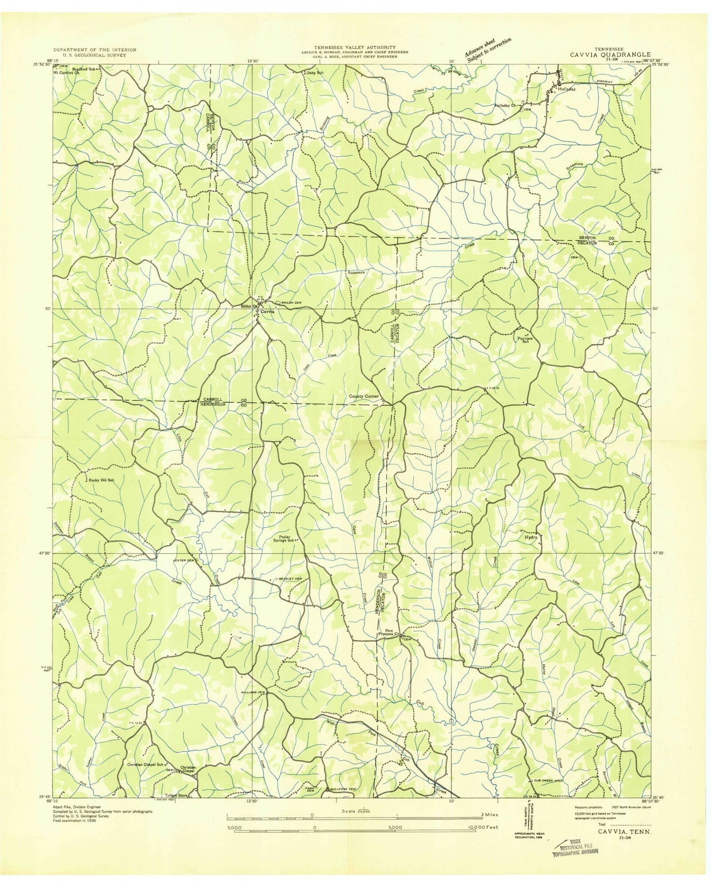 Classic USGS Holladay Tennessee 7.5'x7.5' Topo Map Image