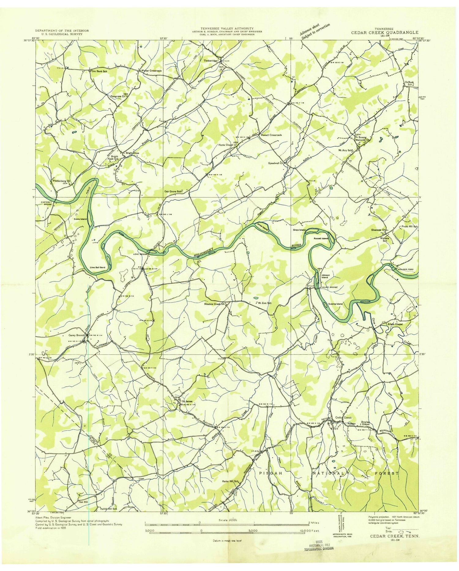 Classic USGS Cedar Creek Tennessee 7.5'x7.5' Topo Map Image