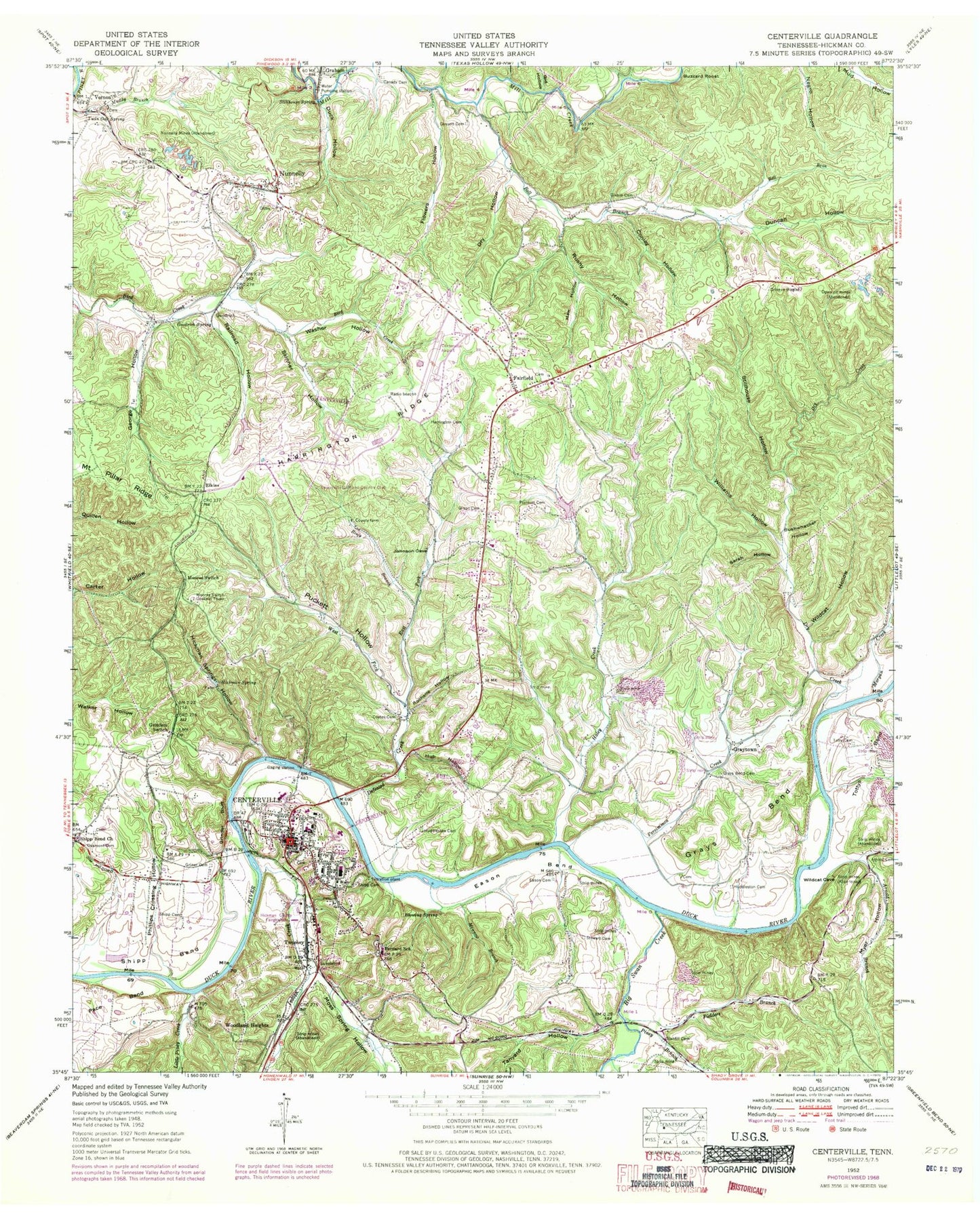 Classic USGS Centertown Tennessee 7.5'x7.5' Topo Map Image