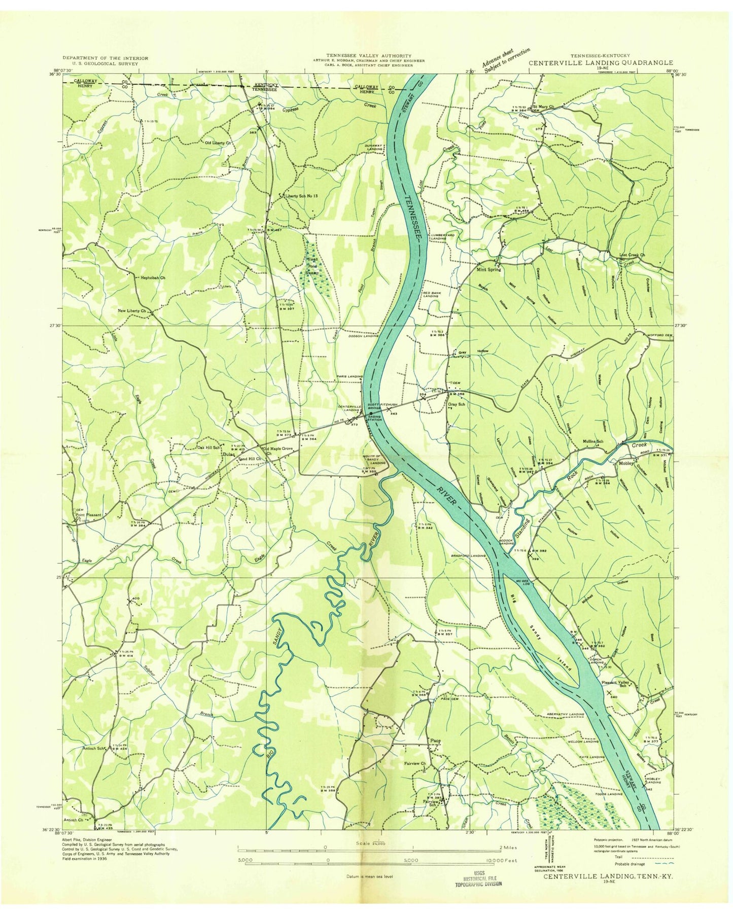 Classic USGS Paris Landing Tennessee 7.5'x7.5' Topo Map Image