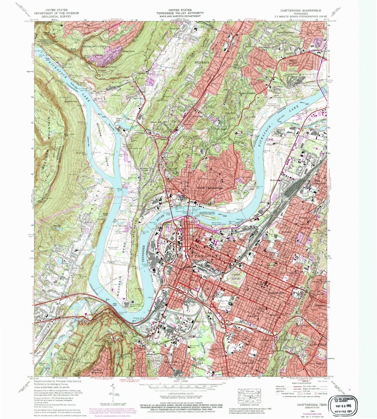 Classic USGS Chattanooga Tennessee 7.5'x7.5' Topo Map Image