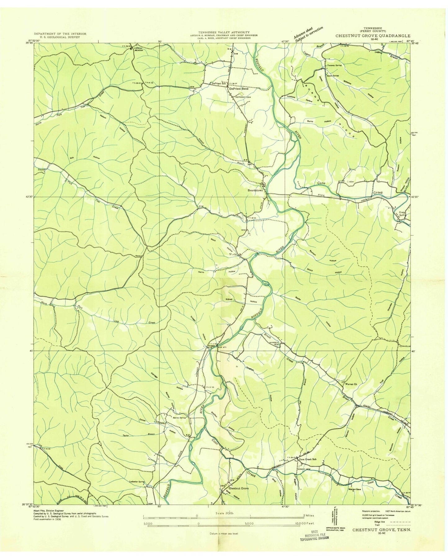 Classic USGS Chestnut Grove Tennessee 7.5'x7.5' Topo Map Image