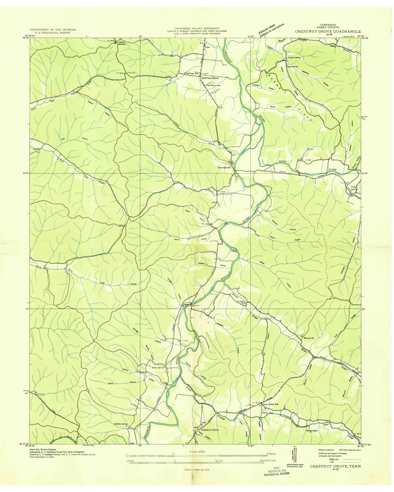 Classic USGS Chestnut Grove Tennessee 7.5'x7.5' Topo Map Image