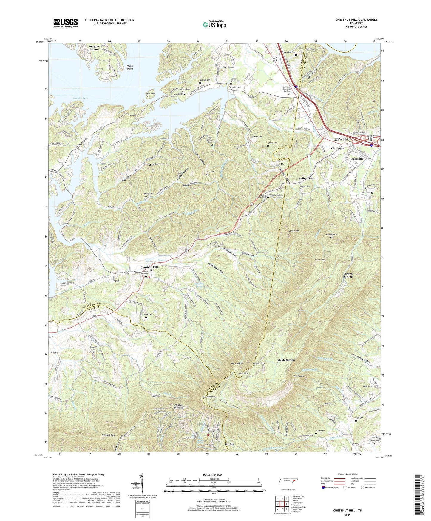 Chestnut Hill Tennessee US Topo Map Image