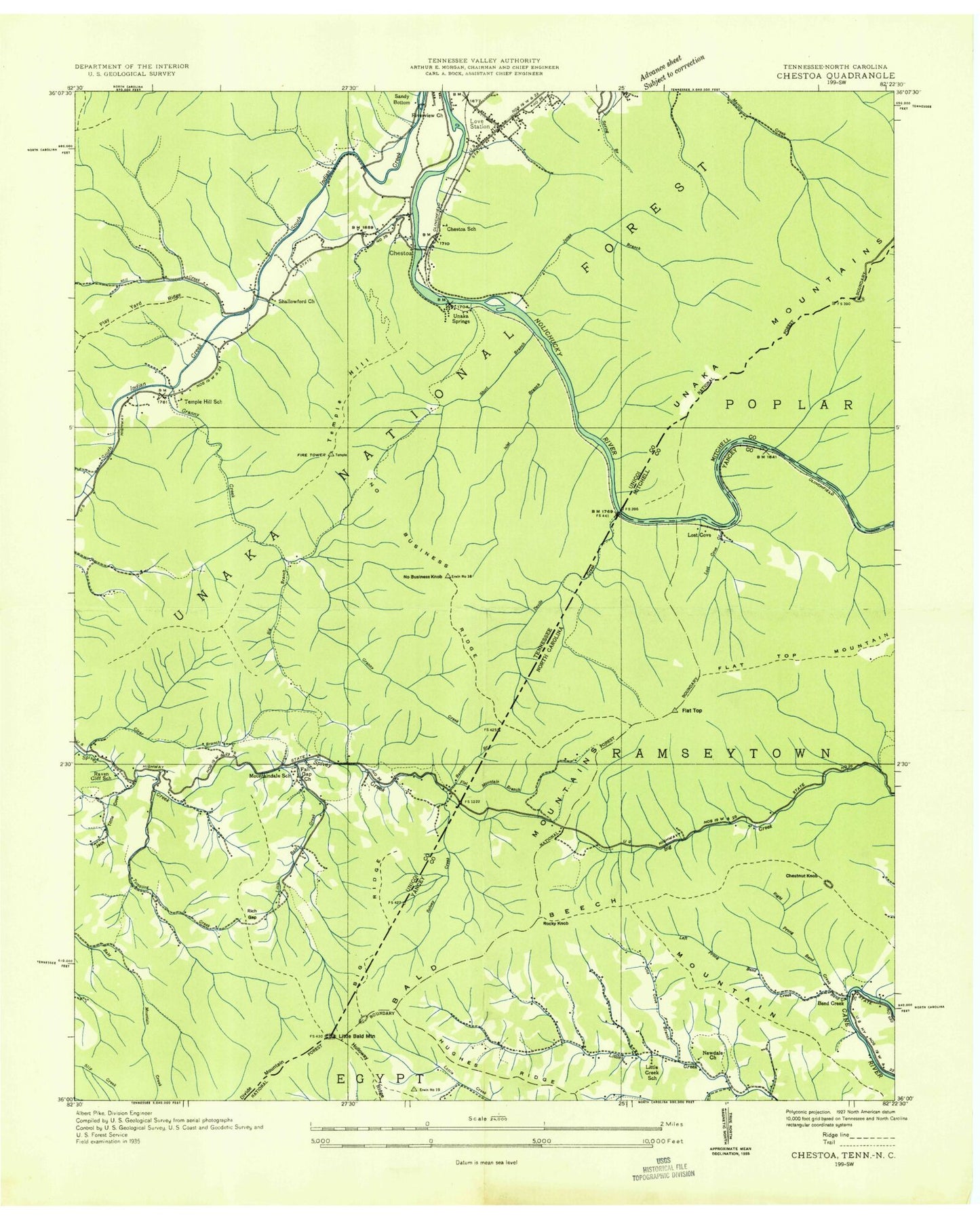 Classic USGS Chestoa Tennessee 7.5'x7.5' Topo Map Image