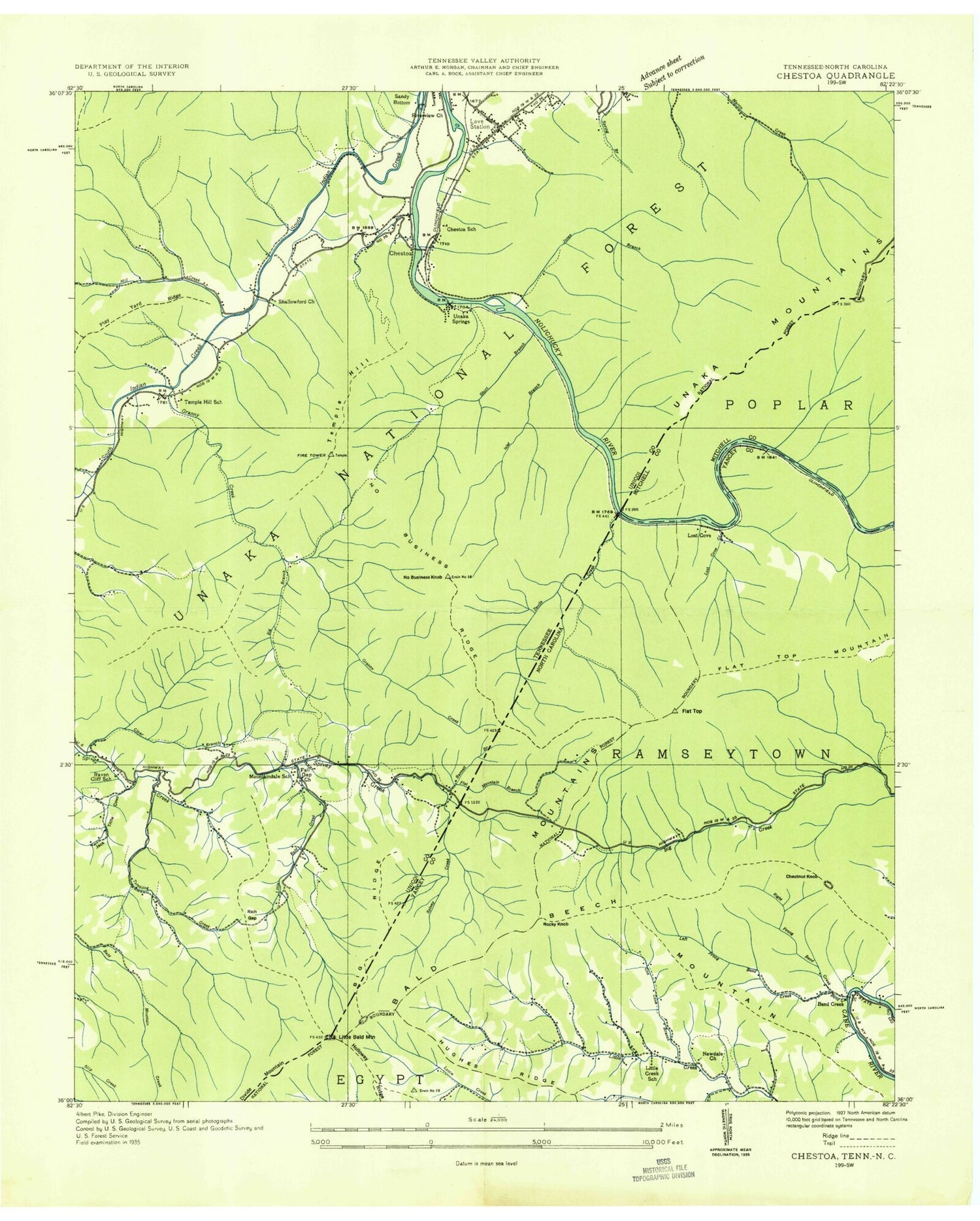 Classic USGS Chestoa Tennessee 7.5'x7.5' Topo Map Image